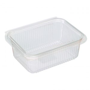 Barquette rectangulaire PLA transparente avec couvercle attaché emballage alimentaire jetable packaging maroc fati pack