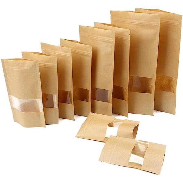 Sachets kraft brun avec zip et fenêtre doypack emballage alimentaire maroc fati pack