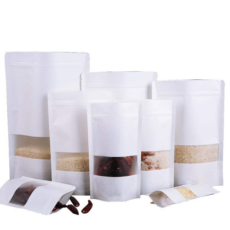 Sacs-en-papier-Kraft-avec-fen-tre-translucide-tanche-blanc-Sachet-d-emballage-alimentaire-fati-pack-sachets doypack en kraft blanc