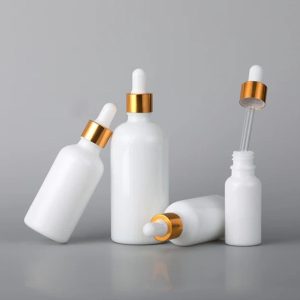 Flacon En Verre Blanc Compte-Goutte De 15ml a 100ml Avec Bouchon Doré-Blanc