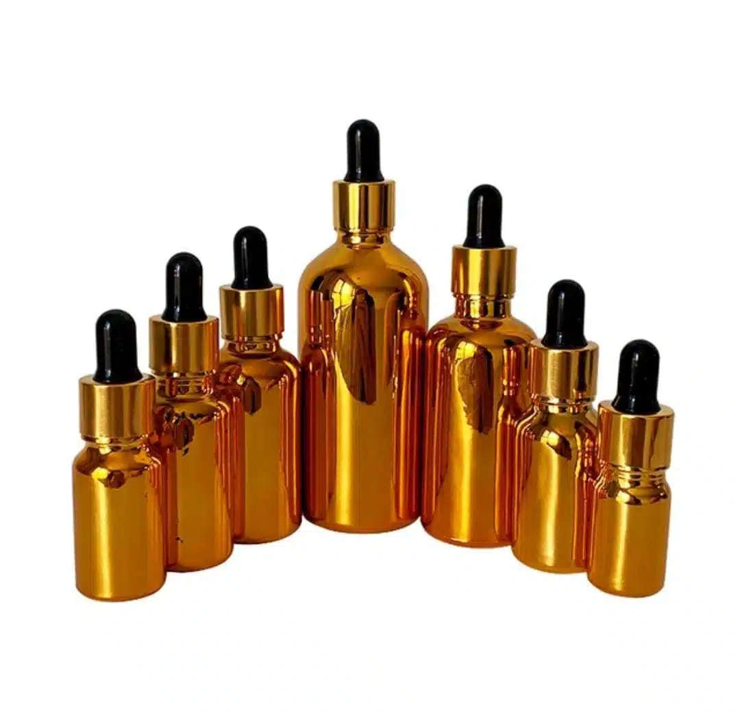 Flacon compte goutte verre doré pipette doré noir (1)