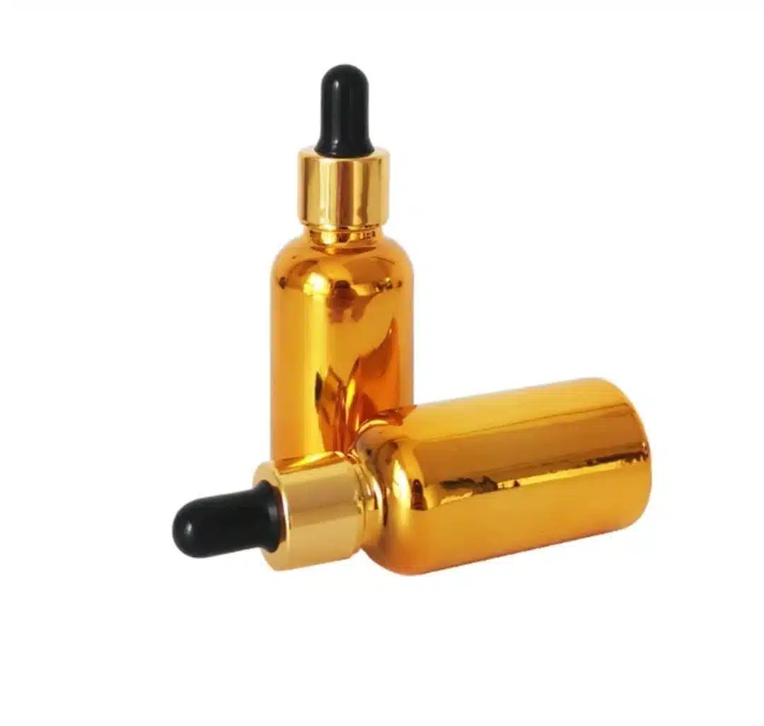 Flacon compte goutte verre doré pipette doré noir (2)