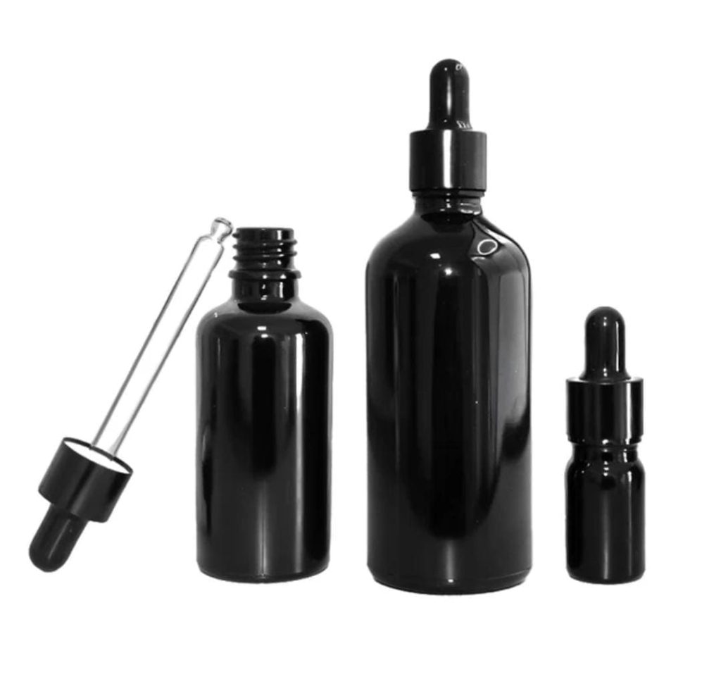 Flacon En Verre Noir Compte-Goutte De 10ml a 100ml Avec Bouchon Noir