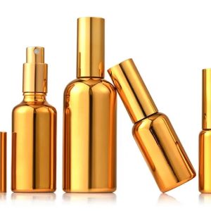 Flacon en verre doré avec vaporisateur bouchon spray pour emballage cosmétique fati pack packaging et emballage maroc