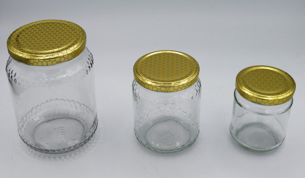 Pots en verre transparent pour l'emballage de miel avec couvercle doré fati pack emballage alimentaire maroc 1kg et 500g