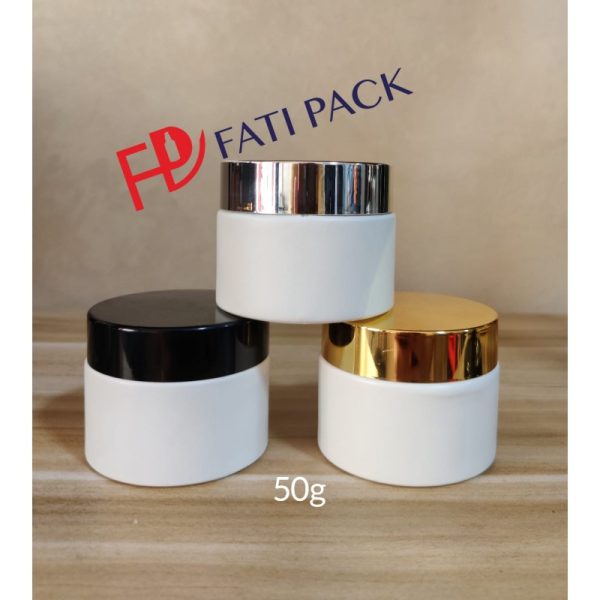 emballage cosmetique en verre blanc fati pack maroc -pots-en-verre-blanc-avec-couvercle-noir-argente-ou-dore