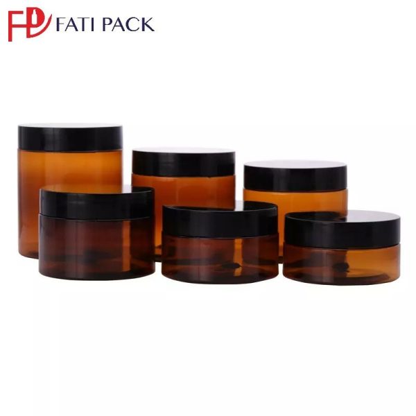 emballage cosmetique pots-en-plastique-marron-avec-couvercle-noir fati pack
