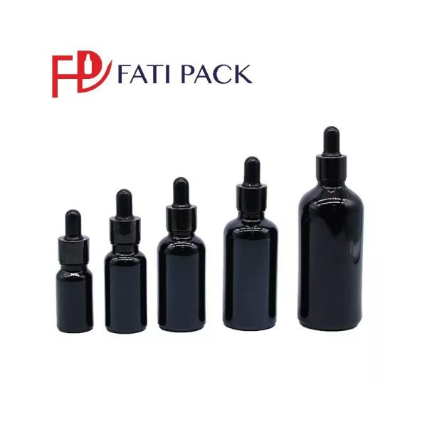 flacon-compte-gouttes-d-huile-essentielle-en-verre-noir-avec-pipette-noir-emballage-cosmetique maroc fati pack
