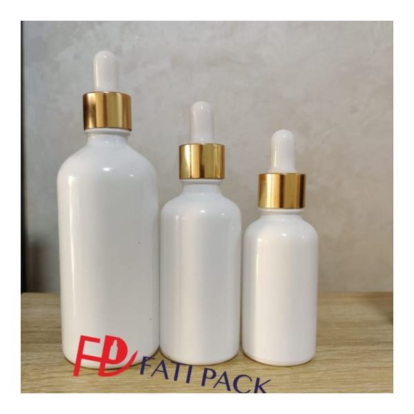 flacon-en-verre-blanc-compte-gouttes-d-huile-essentielle-en-verre-blanche-avec-pipette-noir-et-cercle-dore-emballage-cosmetique fati pack