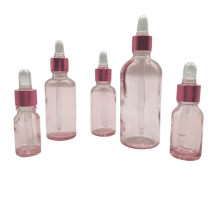 Flacon Compte-Goutte En Verre Rose Clair De 10ml a 100ml Avec Bouchon Rose-Transparent