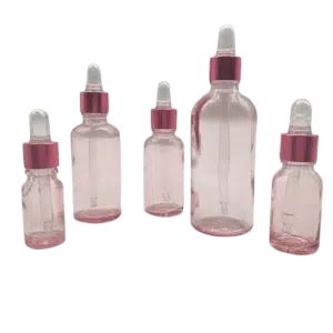 Flacon Compte-Goutte En Verre Rose Clair De 10ml a 100ml Avec Bouchon Rose-Transparent