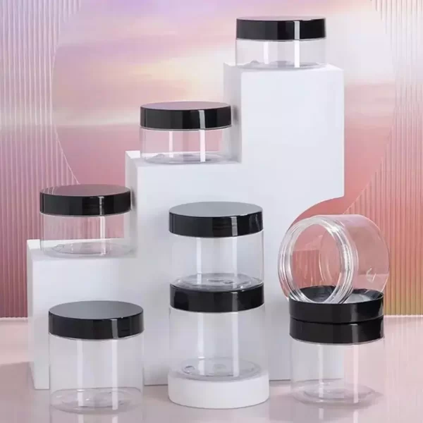 Pots en Plastique Transparent Emballages Élégants Pots en Plastique Transparent avec Couvercles Noir Fati Pack emballage maroc