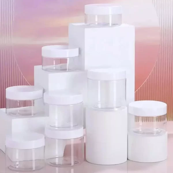 Emballages Élégants Pots en Plastique Transparent avec Couvercles blancs fati pack emballage maroc