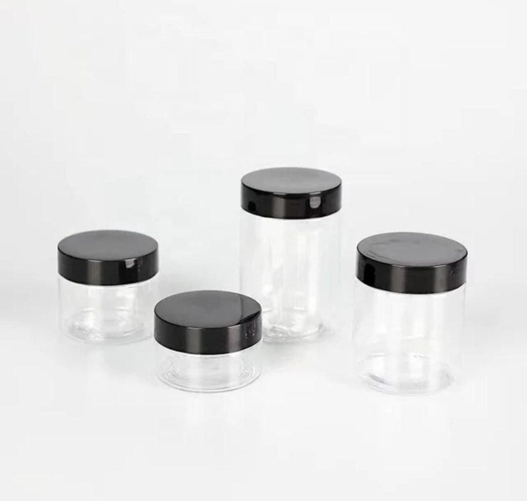 Pots Transparent En Plastique PET De 50g A 300g Avec Couvercle Noir