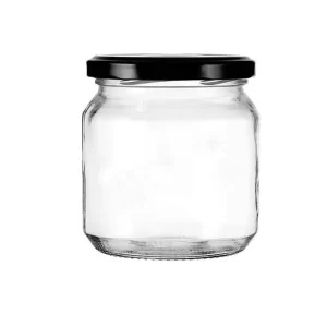 Pot en Verre Transparent avec Couvercle Noir - Idéal pour l'Emballage Alimentaire et le Miel (300g)
