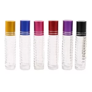 Flacon Roll-On en Verre Carré de 10 ml pour Parfum avec Bouchon Coloré