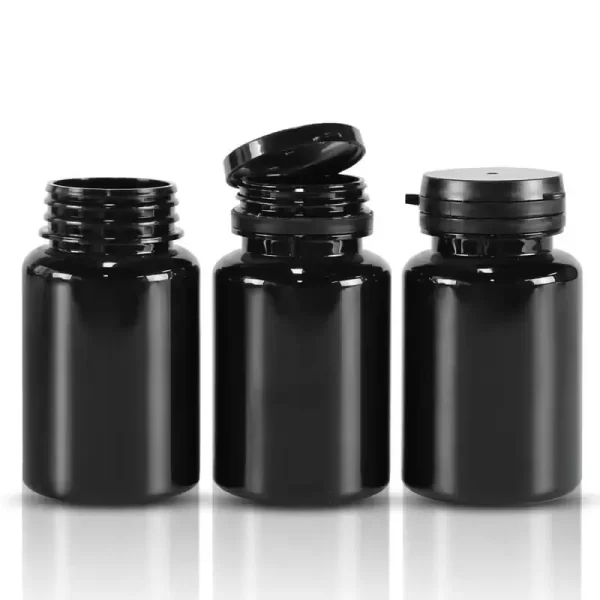 Pot en Plastique Noir pour l'emballage de Pilules et Capsules avec Couvercle