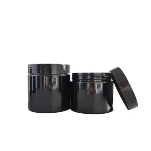 Pots en plastique pet noir brillant avec couvercle noir (4)