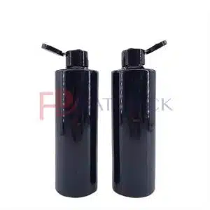 Bouteille Cosmétique en Plastique Noir Élégant avec Bouchon à Rabat