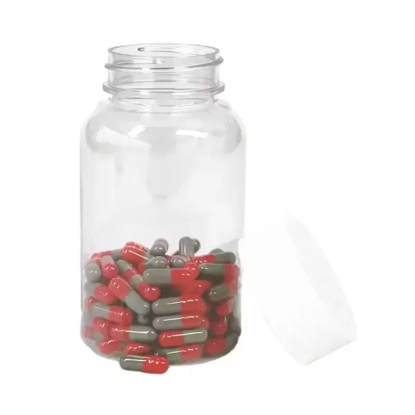 Bouteille Pharmaceutique Transparente pour Pilules en Plastique, Couvercle Noir/Blanc
