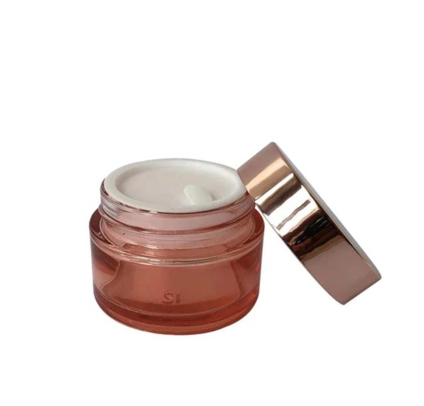 Pot en verre orange 50g avec couvercle en cuivre idéal pour la crème cosmétique (1)