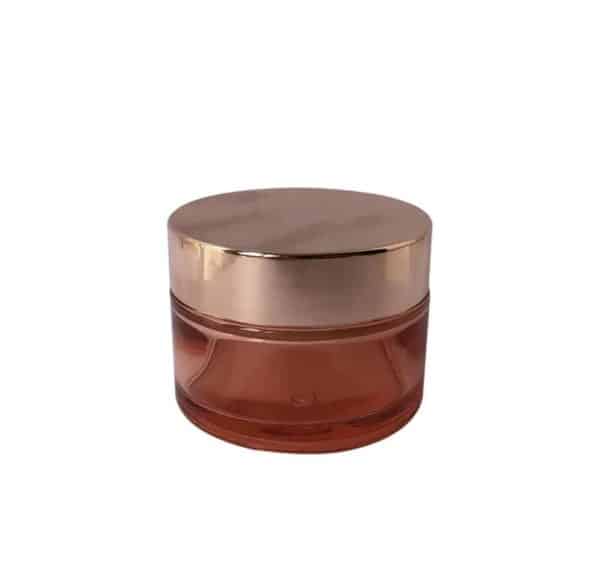 Pot en verre orange 50g avec couvercle en cuivre idèal pour la créme cosmétique.1