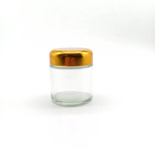 Pot en verre transparent de forme ronde avec couvercle doré 100ml (1)