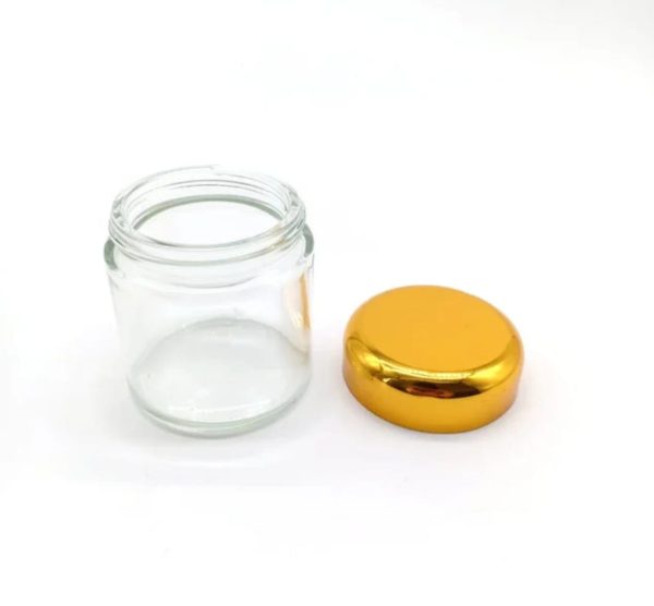 Pot en verre transparent de forme ronde avec couvercle doré 100ml (2)