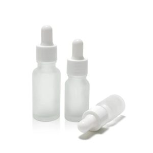 Flacon compte goutte en verre transparent givré bouchon blanc (3)