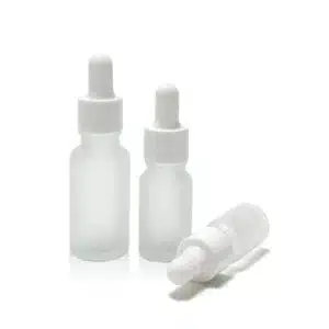 Flacon compte goutte en verre transparent givré bouchon blanc (3)