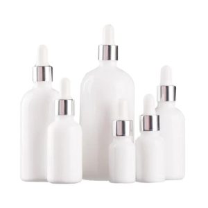 Flacon Compte-Goutte En Porcelaine Blanc De 15ml a 100ml Avec Bouchon Argenté-Blanc