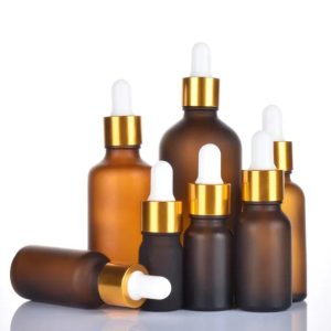 Flacon En Verre Compte-Goutte Marron Ambré De 10ml a 100ml Avec Bouchon Doré-Blanc