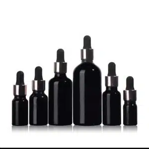 Flacon compte goutte verre noir bouchon argenté-noir (1)