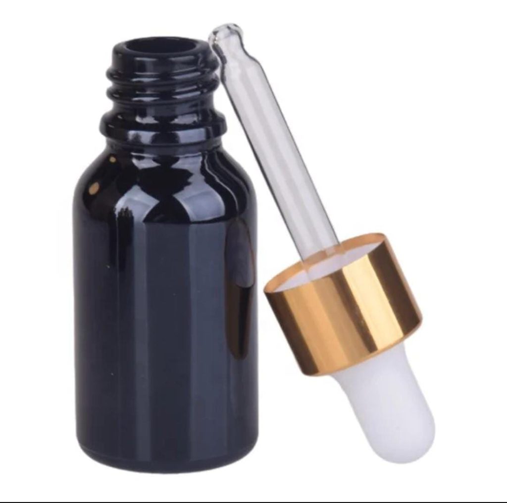 Flacon En Verre Noir Avec Compte-Goutte Doré-Blanc De 10ml a 100ml