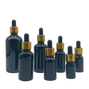 Flacon compte goutte verre noir bouchon doré-noir (1)