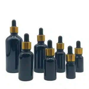 Flacon compte goutte verre noir bouchon doré-noir (1)