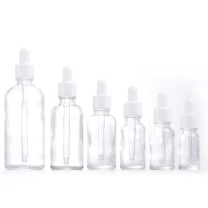 Flacon compte goutte verre transparent bouchon blanc (1)