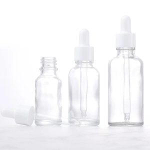 Flacon compte goutte verre transparent bouchon blanc (2)