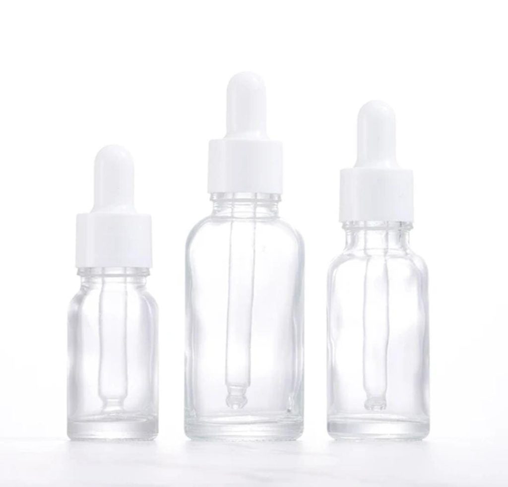 Flacons En Verre Transparent Compte-Goutte (15ml à 100ml) avec Bouchon Blanc