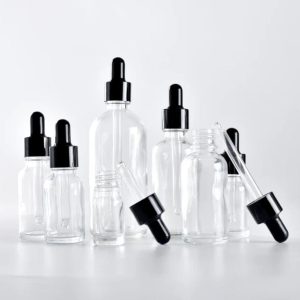 Flacon compte goutte verre transparent bouchon noir (1)