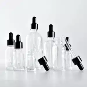 Flacon compte goutte verre transparent bouchon noir (1)