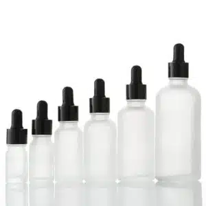 Flacon compte goutte verre transparent givré bouchon noir (1)