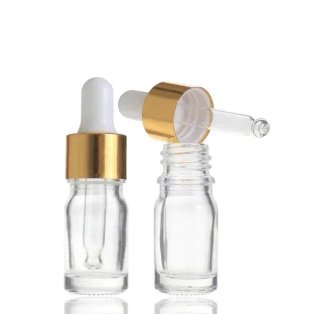 Flacon Compte-Goutte En Verre Transparent De 15ml a 100ml Avec Bouchon Doré-Blanc