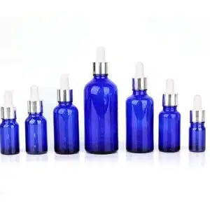 Flacon verre bleu pipette argenté