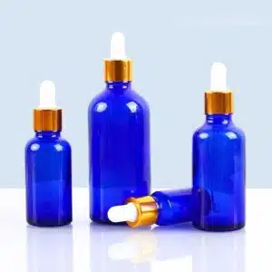 Flacon Compte-Goutte En Verre Bleu De 10ml a 100ml Avec Bouchon Doré-Blanc