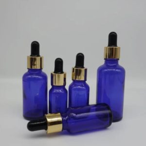 Flacon verre bleu pipette doré noir (2)