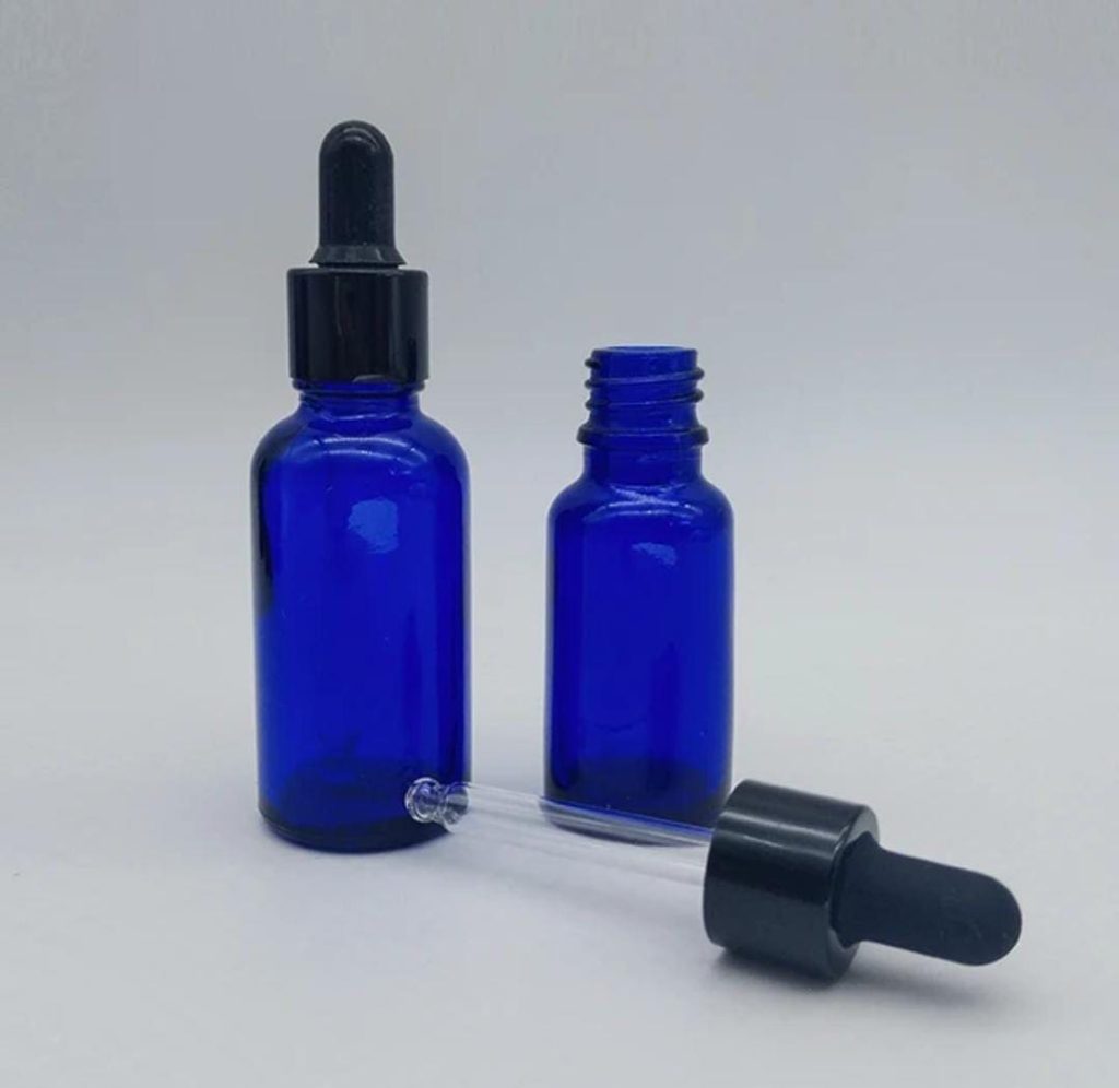 Flacon Compte-Goutte Bleu En Verre De 10ml a 100ml Avec Bouchon Noir