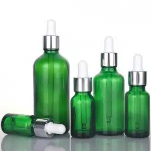 Flacon verre vert argenté blanc