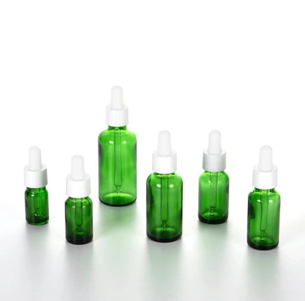 Flacon En Verre Vert Compte-Goutte De 10ml a 100ml Avec Bouchon Blanc