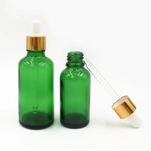 Flacon Vert Compte-Goutte En Verre De 10ml a 100ml Avec Bouchon Doré-Blanc
